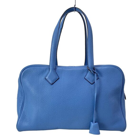 Auth HERMES Victoria 35 Blue Paradise Taurillon Clemence R Handbag - Picture 1 of 16